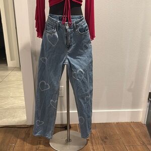 Women's Blue Heart Pattern Jeans